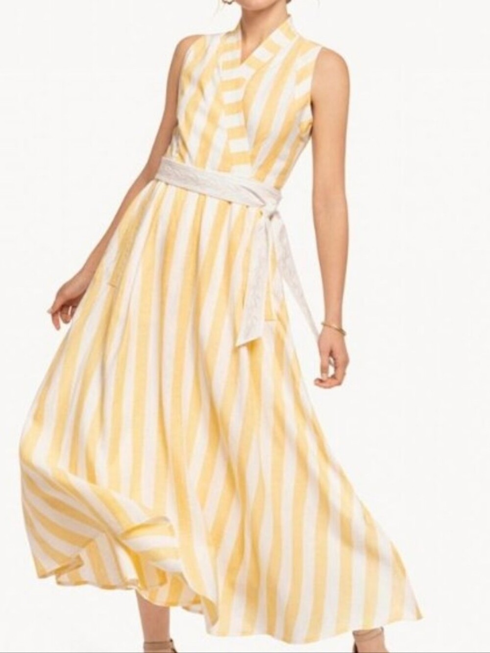 Spartina 449 Garden Wrap Dress Linen Blend Floral Embroidered Belt Maxi Dress
